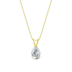 2 Ct Pear Lab Created Grown Diamond Real <b>Solid</b> 14K Yellow <b>Gold</b> <b>Pendant</b> Necklace - Product Image 1