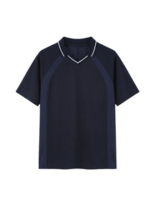 T-shirt Homme Oversize Col V Manches Courtes Color Block Bordure Contrastante Sportif Tricoté Polyester Uni Noir Blanc - Product Image 5