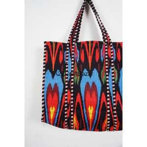 Bolso de Playa Ecológico Estilo Bohemio Indio, Bolso Tote a Rayas, Hecho a Mano en India, de Algodón Acolchado, Asa Larga, para Mujer, del Estado de Rajasthan - Product Image 3