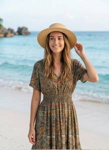 <b>Boho</b> V-Neck Maxi <b>Dress</b> with Paisley Print Silk Elastic Waist Loose A-Line Short Sleeve Spring <b>Summer</b> Casual Nonwoven <b>Dress</b> - Product Image 2
