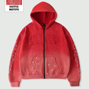 Mens oversized rhinestone Acid Washed Hoodies <b>Zip</b> <b>Up</b> <b>hoodie</b> streetwear gym wear casual fashion heavy weight pullover <b>hoodie</b> - Product Image 1