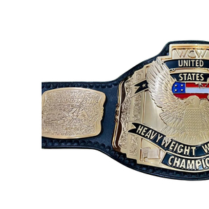 Ceinture de champion de lutte poids lourd des États-Unis en cuir noir avec design aigle et drapeau doré, personnalisable, durable et de haute qualité - Product Image 4