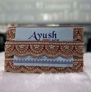 Bordure décorative de vêtement en dentelle festonnée perlée de luxe ethnique indienne avec travail miroir et effet fait main pour Kaftan et Saree, vente en gros - Product Image 1