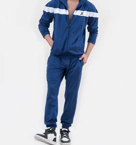 Ensemble de survêtement pour homme bleu à blocs de couleur, veste zippée à col montant et pantalon de jogging, streetwear, vêtements de sport - Product Image 5