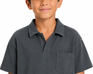 T-shirt polo gris anthracite pour enfants, décontracté, à manches courtes, en coton mélangé de qualité supérieure, design élégant à col, doux - Product Image 4