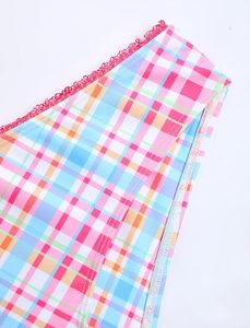 Conjunto de Bikini a Cuadros para Mujer con Tirantes Finos, Escote en V Profundo, Detalle de Lazo, Ribete en Contraste, Braguita Brasileña de Tela Elástica - Product Image 6