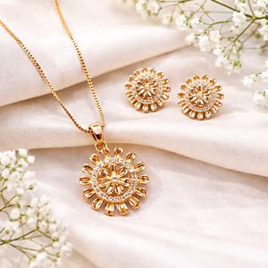 Cambodian Brass Cubic Zircon Pendant Necklace Jewelry <b>Set</b> Fashion Full Crystal <b>Women</b> Gold Plated <b>Gift</b> Jewelry Factory Wholesale - Product Image 3