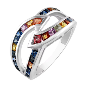 แหวนแซฟไฟร์หลายเม็ดในตัวเรือนเงินแท้ 92.5 รุ่น KLSR-11274 - Product Image 1