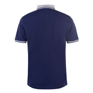 Polo à manches courtes pour homme, bleu marine, couleur unie, en coton tricoté, boutonné, style décontracté, maintenant disponible à la vente - Product Image 3
