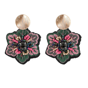 Nouvelles Boucles d'Oreilles Pendante Bohèmes Ethniques Brodées de Fleurs et Perles, Plaqué Or, Perles Faites à la Main, Bijoux de Fête, Style Mode Exagéré - Product Image 1