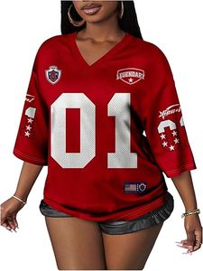 Legendary <b>Red</b> Football Jersey Women's V-Neck 01 Number Personalized Embroidered Sports Top - Product Image 6