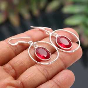 Boucles d'oreilles en grenat, argent sterling 925, pierre précieuse naturelle, bijoux faits à la main pour femmes, vente en gros - Product Image 3
