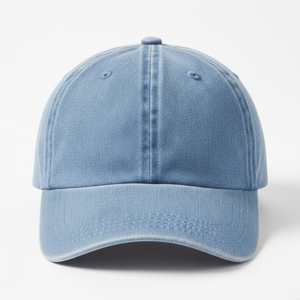 Casquette de baseball sportive en denim délavé bleu clair personnalisée avec design 6 panneaux en tissu standard et sangle à boucle métallique réglable - Product Image 5