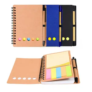 A5 Kawat Logam Ganda Spiral Notebook Kertas Kraft Penutup Notebook dengan Pena Kertas Terpasang