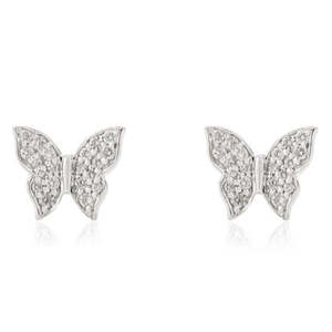 14K Gold Dainty Butterfly Stud <b>Earrings</b> with Turquoise <b>Opal</b> Pearl for Wedding - Product Image 2