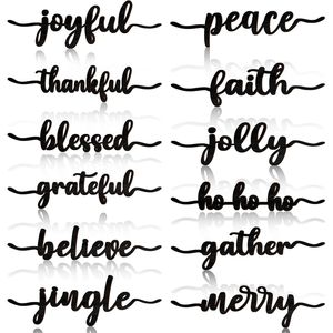 Set di 12 Decorazioni Natalizie Rustiche in Legno con Scritte 'Joyful', 'Merry', 'Thankful', 'Grateful', 'Blessed', 'Peace' per Tavola e Feste - Product Image 1