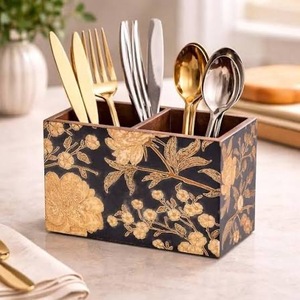 Reposacucharas de MDF esmaltado hecho a mano de ILAHI, decoración de cocina, Uttar Pradesh, solo lavar a mano, no apto para lavavajillas - Product Image 3