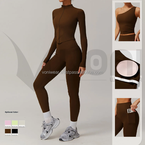 Leggings taille haute et veste de yoga pour femmes OEM grande taille ensemble de vêtements de sport 2 pièces-Vêtements de sport écologiques extensibles dans les quatre sens - Product Image 2