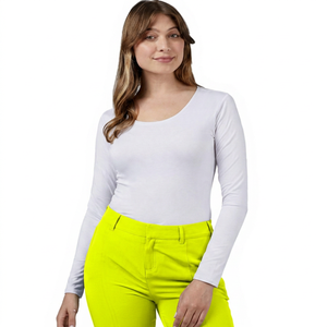 Camiseta de Yoga para Mujer, Blanca, Manga Larga, Cuello Redondo, Sólida, Transpirable, de Spandex y Algodón, Corte Regular - Product Image 6