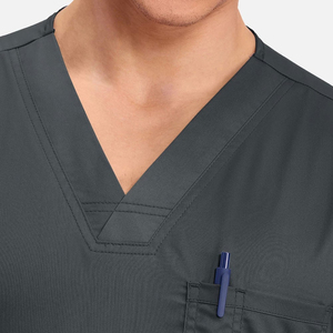 Blouse médicale unisexe à col en V, manches courtes, uniforme de travail pour les soignants, les hôpitaux et les cliniques, gris foncé, OEM ODM, blouses pour hommes - Product Image 3
