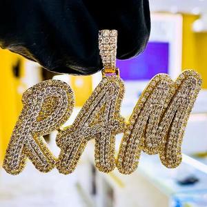 Colgante de Moissanita Real de 3.30 Ct con Corte, Plata de Ley 925 con Letra RAM Personalizada, Baño de Oro, Estilo Hip Hop, Amuletos para Fiesta - Product Image 2