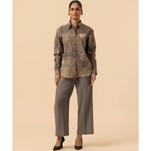 Traje de pantalón de pierna ancha con estampado abstracto y mezcla de lino - Product Image 1