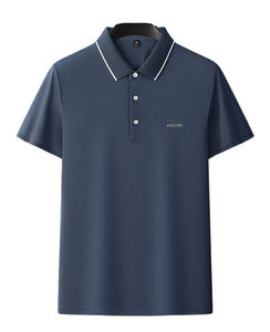 Men Solid Knitted Eco-Friendly Polyester/Cotton for <b>Shirt</b> Short Sleeve Breathable Casual Wear <b>Navy</b> <b>Blue</b> - Product Image 2