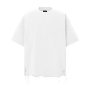 T-shirt col rond OEM en gros, streetwear, effet vieilli, logo personnalisé, coupe ample, grande taille pour homme, tissu épais - Product Image 2