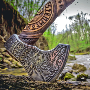 Hache de survie artisanale de qualité industrielle avec manche en bois, lame en acier forgé, hache de bûcheron pour l'extérieur avec étui en cuir - Product Image 3