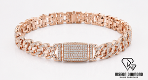 18K Rose Gold Luxury <b>Mens</b> Diamond Link Bracelet Pave Lab Grown Stones Fully Studded Rectangular Plate Clasp Designer Wristband - Product Image 4