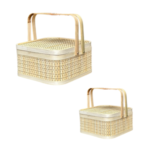 Best Selling BAMBOO GIFT <b>BASKET</b> Custom Color Available <b>Wicker</b> Crafts Lid Design with Carry Handles - Product Image 1