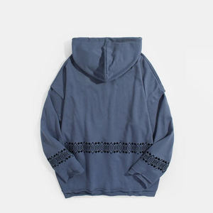 Sweat-shirt à capuche pour homme, bleu, broderie géométrique, tricoté, manches régulières, style automne - Product Image 2