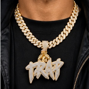 Collar con Inicial Personalizada para Hombre, Plata de Ley 925, Chapado en Oro Rosa, con Diamantes de Moissanita, Colgante Grande, Estilo Hip Hop, para Fiesta - Product Image 2