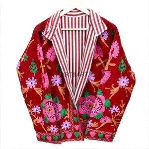 Eco-Friendly Thick Corduroy Floral Embroidery Quilted <b>Jacket</b> Cotton Stripe Lining Handmade Winter Autumn Breathable Quick Dry - Product Image 5