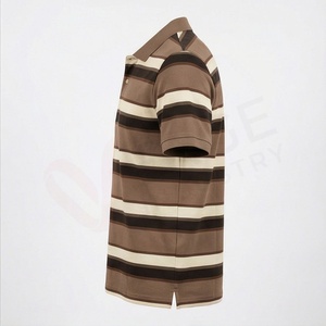 Polo en tricot à manches courtes rayé pour homme, coupe décontractée, marron beige noir à motifs - Product Image 2