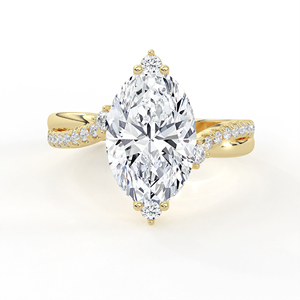 Anillo de compromiso ovalado de diamantes arquitectónicos con tiara de chevron y banda curva de oro amarillo, con diamantes cultivados en laboratorio, certificados IGI, de varias piezas. - Product Image 2