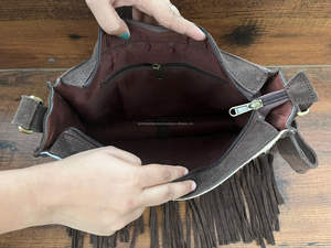 Bolso de estilo bohemio de cuero de ante genuino personalizado con flecos, bolso cruzado de piel de vaca para mujer, bolso Hippie occidental - Product Image 6