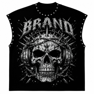 เสื้อกล้ามคอตตอนหนานุ่มลายหัวกะโหลกแบบสั่งทำพิเศษ สไตล์วินเทจ ทรงหลวมไหล่ตก แขนกุด เสื้อผ้าสตรีทแวร์ - Product Image 1