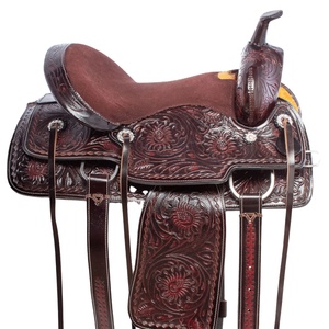 Silla de montar western de cuero genuino premium y duradero para carreras de barriles, con estructura de fibra y herrajes de acero inoxidable (tamaños de asiento 14-18) - Product Image 1