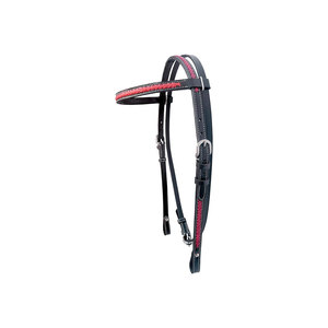 High Quality Leather Mesh Nylon Spandex Horse Bridle with Red Stitching Customizable <b>Equestrian</b> Riding Equipment - Product Image 1