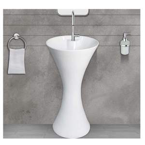 Minimalist Rectangular Ceramic Wall Hung Washbasin 440mm Half Column Pedestal Floating Bathroom Sink High Gloss Finish - Product Image 3