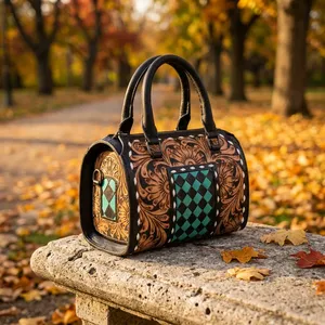 Vintage Women's <b>Handbag</b> Genuine Leather Bags Shoulder Bags Checkered Pattern Leather <b>Handbags</b> for Women - Product Image 4