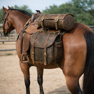 Sac de selle de moto en cuir véritable vieilli de qualité supérieure, ensemble de bagages pour motard, sac de voyage à roulettes, imperméable, motocross - Product Image 6