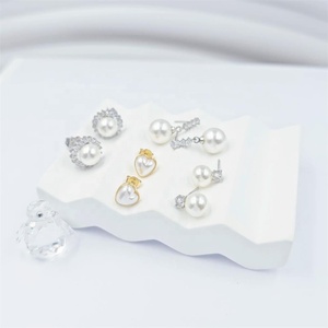 Wholesale High Quality Shiny CZ Glass Pearl <b>Stud</b> <b>Earrings</b> Gold & Rhodium Plated Trendy Brass Jewelry - Product Image 6