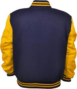 Chaqueta Varsity para Hombre, Color Azul Marino y Amarillo, de Pana, con Botones al Frente, Estilo Preppy, Corte Regular, Cuello Camisero, para Otoño - Product Image 3
