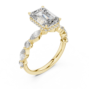 Bague d'anniversaire en or massif 14K avec diamant de laboratoire taille émeraude, halo caché et griffes partagées, 2.80-5.80CT DEFVVS, certifiée IGI, ODM - Product Image 3