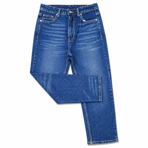 Jean en denim délavé coupe droite pour homme, taille mi-haute, coupe classique, en coton, style décontracté printemps - Product Image 1