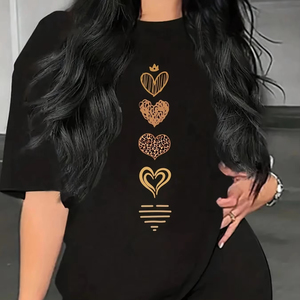 T-shirt à col rond imprimé coeur T-shirt décontracté à manches courtes pour vêtements pour femmes printemps et été - Product Image 1