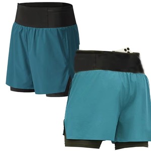 Shorts de sport taille haute pour homme, couleur unie, séchage rapide, avec poches, taille élastique, tricotés en Spandex et Polyester, OEM ODM Homme - Product Image 4