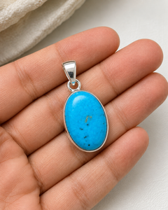 Collier pendentif en argent plaqué 925 de style bohème géométrique à coupe ovale 100% turquoise avec une autre chaîne pour un usage quotidien féminin - Product Image 5